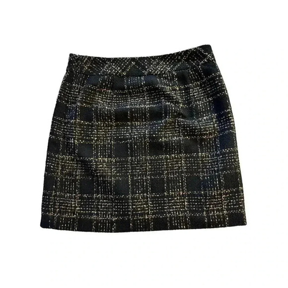 LOFT Ann Taylor Tweed Plaid Skirt women's size 6 black and beige - Picture 2 of 10